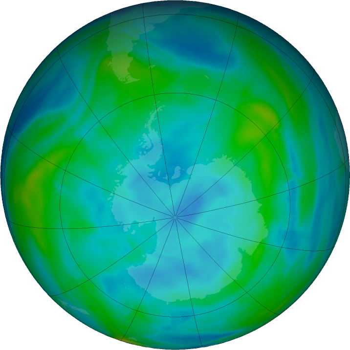 Antarctic ozone map for 09 June 2021